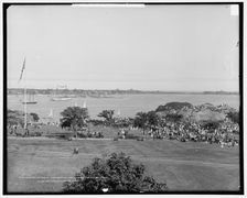 Unveiling tablet commemorating first settlement of Mass. Bay Colony, Stage Fort Park..., c1900-1907. Creator: Unknown