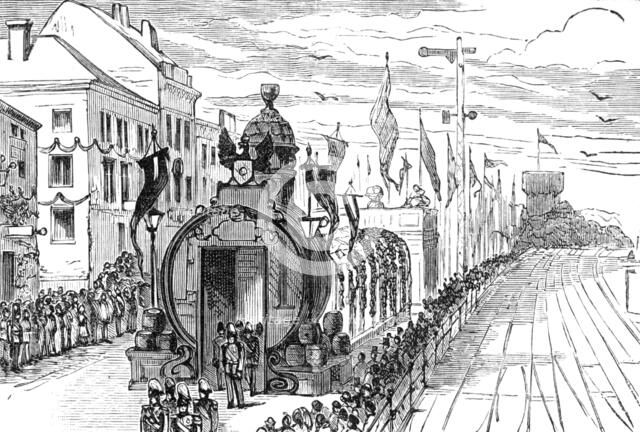 Unveiling the German National Monument at Rüdesheim: the Great Tun in the main street, 1883. Creator: Unknown.