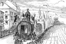 Unveiling the German National Monument at Rüdesheim: the Great Tun in the main street, 1883. Creator: Unknown