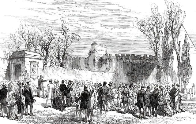 Unveiling the Memorial Tablet of Keats in the English Cemetery at Rome, 1876. Creator: Unknown.