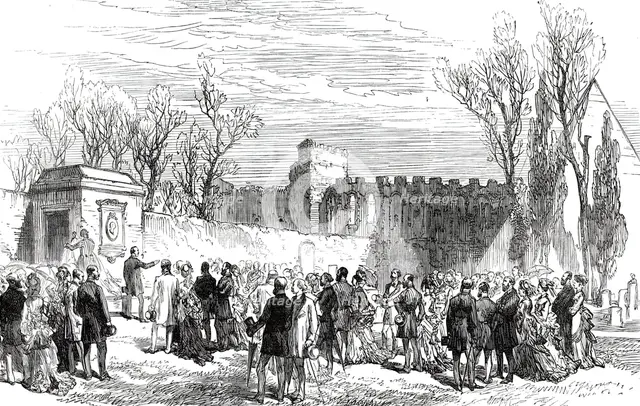 Unveiling the Memorial Tablet of Keats in the English Cemetery at Rome, 1876. Creator: Unknown.