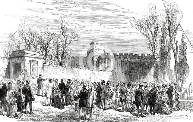 Unveiling the Memorial Tablet of Keats in the English Cemetery at Rome, 1876. Creator: Unknown.