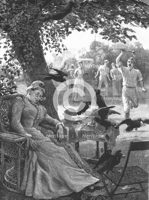 ''Unwelcome Visitors - Crows at a Tennis Party in India', 1891. Creator: R Barnes.