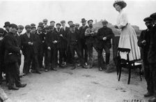 Una Dugdale addressing a small crowd of men at the Newcastle by-election, September, 1908