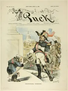 Unconditional Surrender, from Puck, published April 17, 1889. Creator: Louis Dalrymple