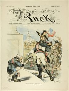 Unconditional Surrender, from Puck, published April 17, 1889. Creator: Louis Dalrymple
