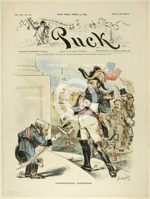Unconditional Surrender, from Puck, published April 17, 1889. Creator: Louis Dalrymple.