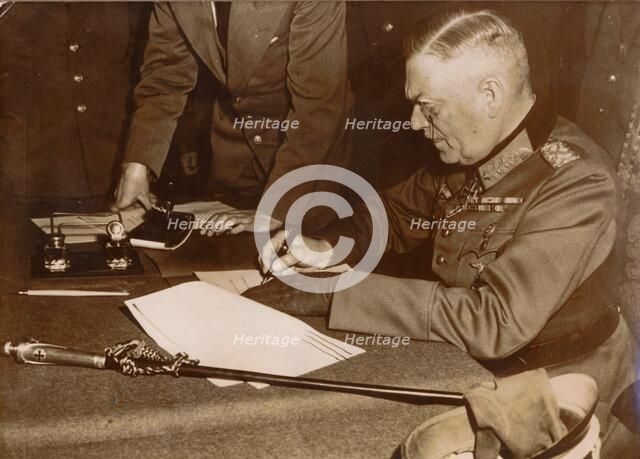 Unconditional surrender of the German armed forces, Rheims, France, World War II, 7 May 1945. Artist: Unknown