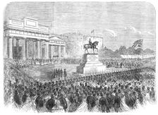 Uncovering the equestrian statue of the late Field Marshal Lord Combermere at Chester, 1865. Creator: Unknown