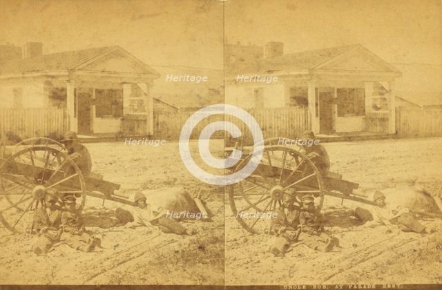 Uncle Bob at parade [rest?], [Man and children resting around an oxcart, in town], (1868-1900?). Creator: Unknown.