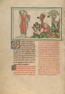 Unclean Spirits Issuing from the Mouths of the Dragon, the Beast, and the False..., about 1255-1260. Creator: Unknown