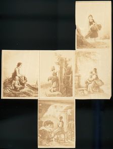 Uncut sheet of reproductions of paintings of children, 1870s. Creator: Unknown