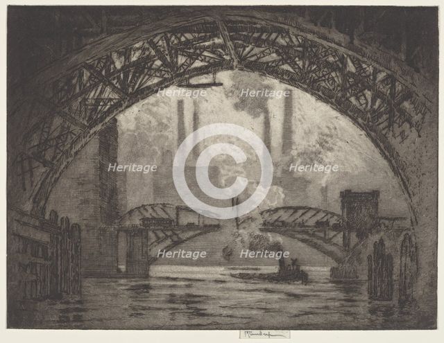 Under the Bridges, Chicago, 1910. Creator: Joseph Pennell.