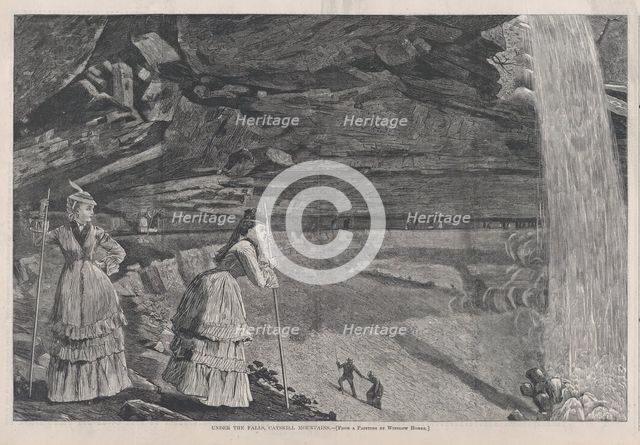 Under the Falls, Catskill Mountains (Harper's Weekly, Vol. XVI), September 14, 1878. Creator: Unknown.