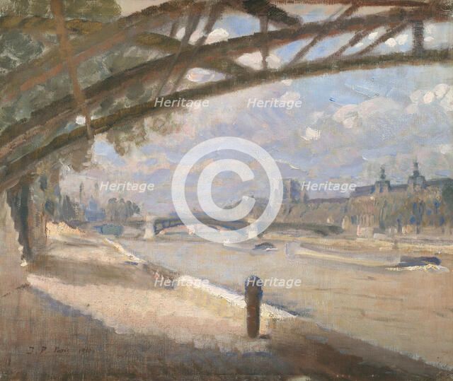Under the Pont des Arts, Paris. Noon, 1910. Creator: Julius Paulsen.