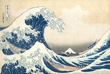 Under the Wave off Kanagawa (Kanagawa oki nami ura), also known as The Great Wave, ..., ca. 1830-32. Creator: Hokusai