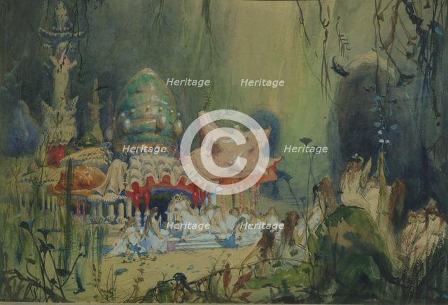 Underwater Kingdom. Stage design for the opera Rusalka by A. Dargomyzhsky, 1884. Artist: Vasnetsov, Viktor Mikhaylovich (1848-1926)