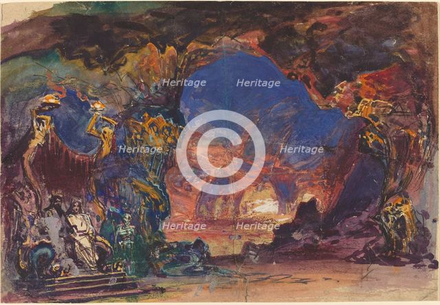 Underworld Scene with a Man and Woman Enthroned and Death Standing Guard. Creator: Robert Caney.