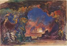 Underworld Scene with a Man and Woman Enthroned and Death Standing Guard. Creator: Robert Caney
