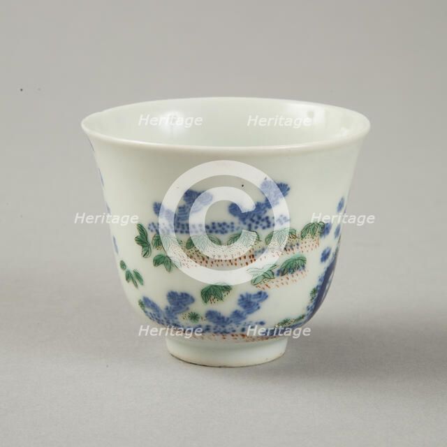Underglaze blue month cup with polychrome enamelled decoration, second half of 19th century. Artist: Unknown.