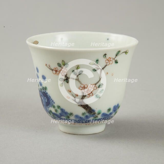 Underglaze blue month cup with polychrome enamelled decoration, second half of 19th century. Artist: Unknown.
