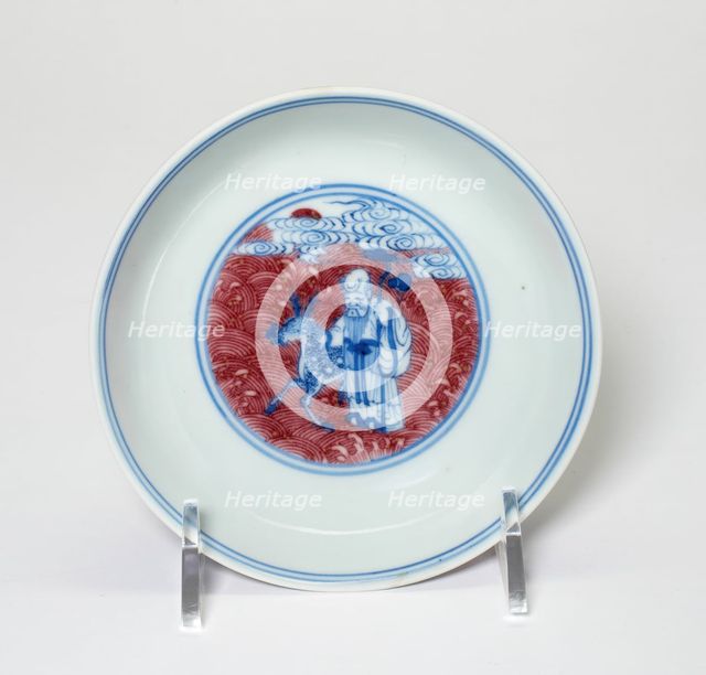 Underglaze-blue and red 'immortals' dish, 19th century. Creator: Unknown.