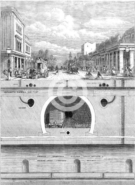 Underground works at the junction of Hampstead-Road, Euston-Road, and Tottenham-Court-Road, 1864. Creator: Unknown.