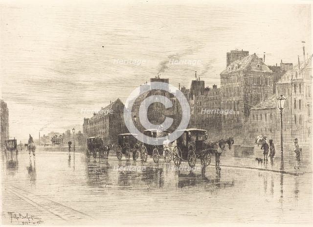 Une Matinée d'Hiver au Quai de l'Hôtel-Dieu (Winter Morning on the Quai de l'Hôtel-Dieu), 1876. Creator: Felix Hilaire Buhot.