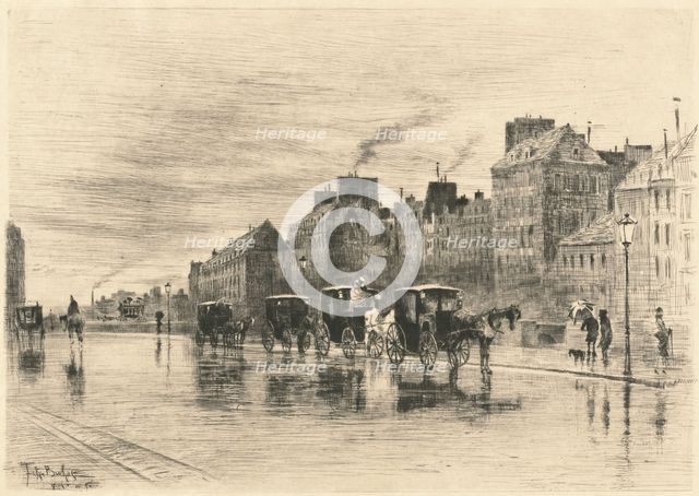 Une Matinée d'Hiver au Quai de l'Hôtel-Dieu (Winter Morning on the Quai de l'Hôtel-Dieu), 1876. Creator: Felix Hilaire Buhot.