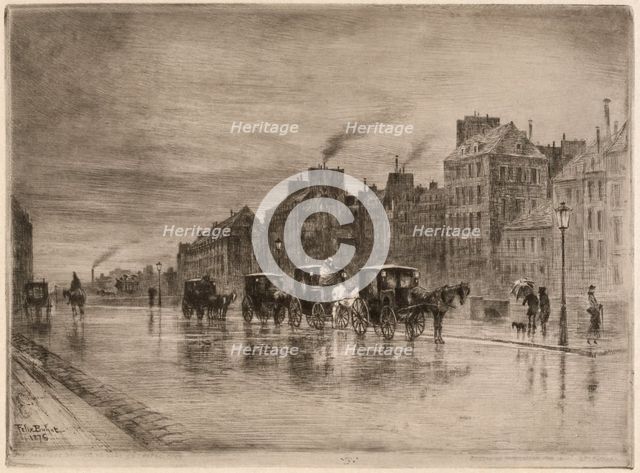 Une Matinée d'Hiver au Quai de l'Hôtel-Dieu (Winter Morning on the Quai de l'Hôtel-Dieu), 1876. Creator: Felix Hilaire Buhot.