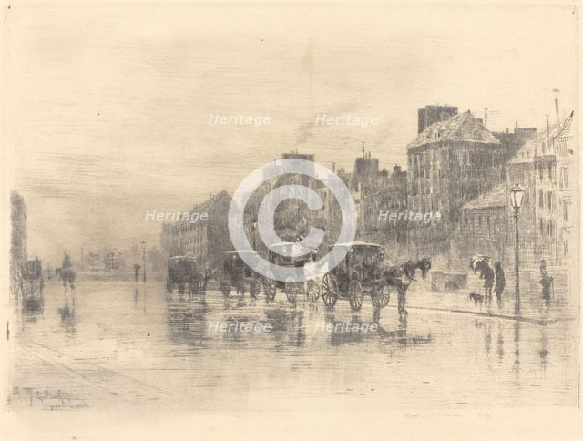 Une Matinée d'Hiver au Quai de l'Hôtel-Dieu (Winter Morning on the Quai de l'Hôtel-Dieu), 1876. Creator: Felix Hilaire Buhot.