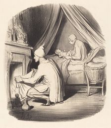 Une nuit agitée, 1847. Creator: Honore Daumier