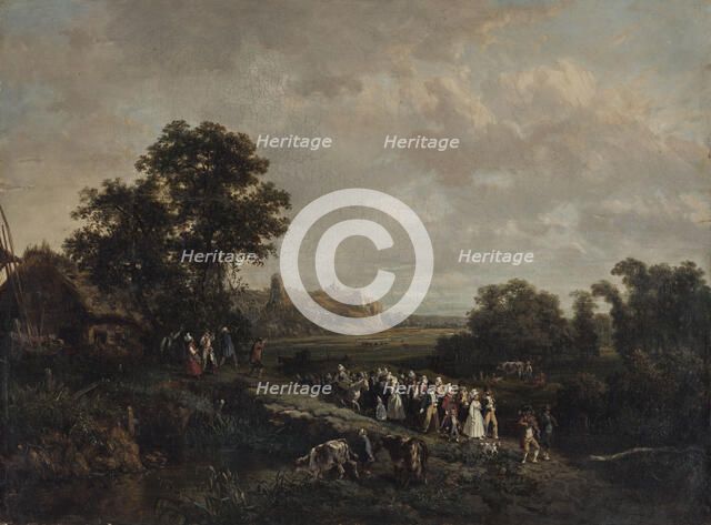 Une noce en procession, 1844. Creators: Eugène Louis Vasselin, Hippolyte Bellangé.