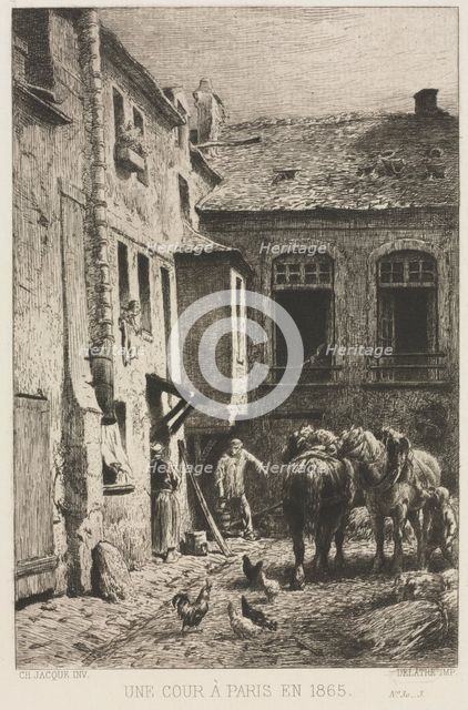 Une Cour à Paris, 1865. Creator: Charles-Émile Jacque (French, 1813-1894).