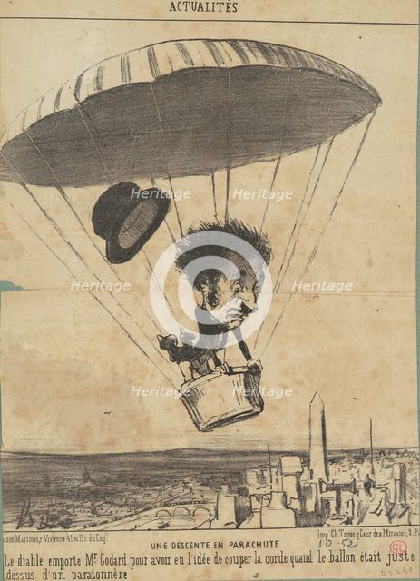 Une Descente en parachute, 19th century. Creator: Honore Daumier.