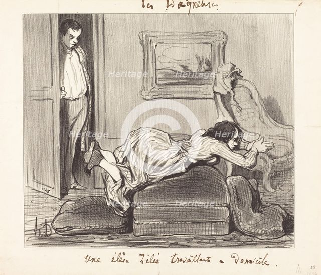 Une élève zélée travaillant à domicile, 1847. Creator: Honore Daumier.
