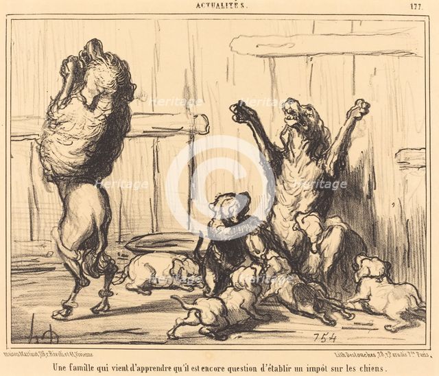 Une famille qui vient d'apprendre qu'il est encore question d'établir un impôt sur les chiens, 1855. Creator: Honore Daumier.