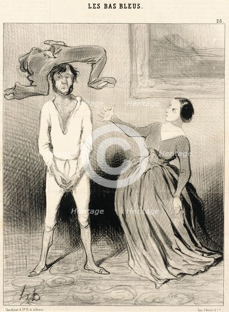 Une femme comme moi...remettre un bouton?..., 1844. Creator: Honore Daumier.