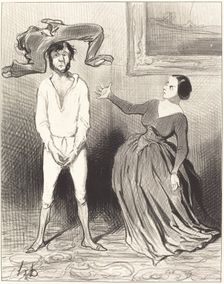 Une femme comme moi...remettre un bouton?..., 1844. Creator: Honore Daumier