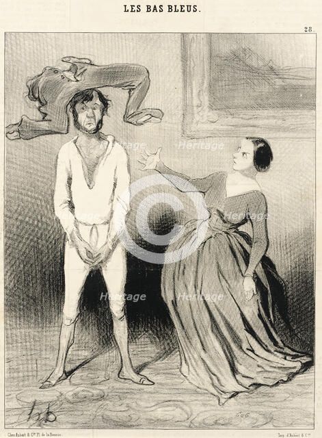 Une femme comme moi...remettre un bouton?..., 1844. Creator: Honore Daumier.