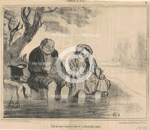 Une lecture intéressante et rafraichissante, 19th century. Creator: Honore Daumier.