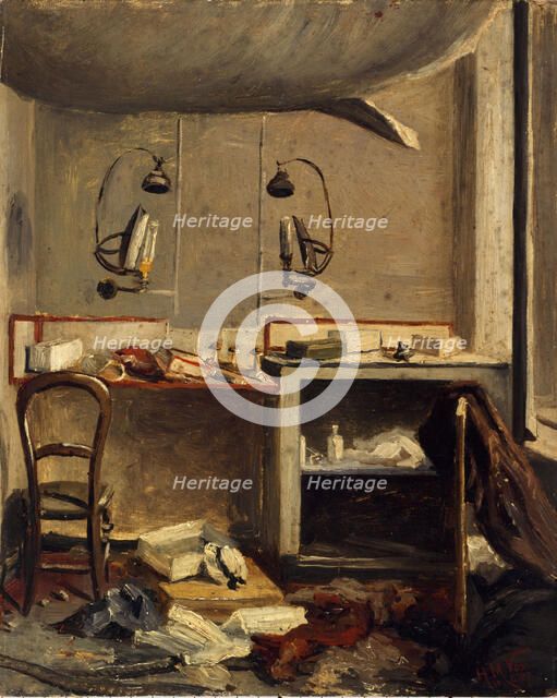 Une loge d'artiste à l'Opéra-Comique, après l'incendie du 15 mai 1887, place Boieldieu, 2ème.. Creator: Henri-Martin Vos.