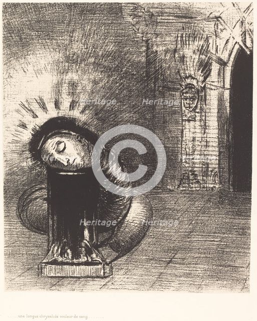 Une longue chrysalide couleur de sang (A longchrysalis, the color of blood), 1889. Creator: Odilon Redon.