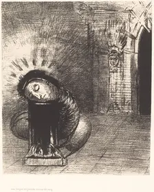 Une longue chrysalide couleur de sang (A longchrysalis, the color of blood), 1889. Creator: Odilon Redon
