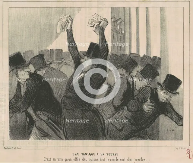 Une Panique a la Bourse, 19th century. Creator: Honore Daumier.