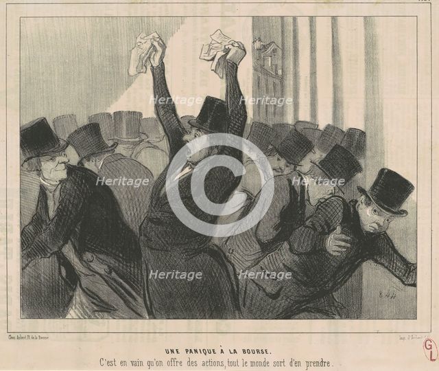 Une Panique a la Bourse, 19th century. Creator: Honore Daumier.