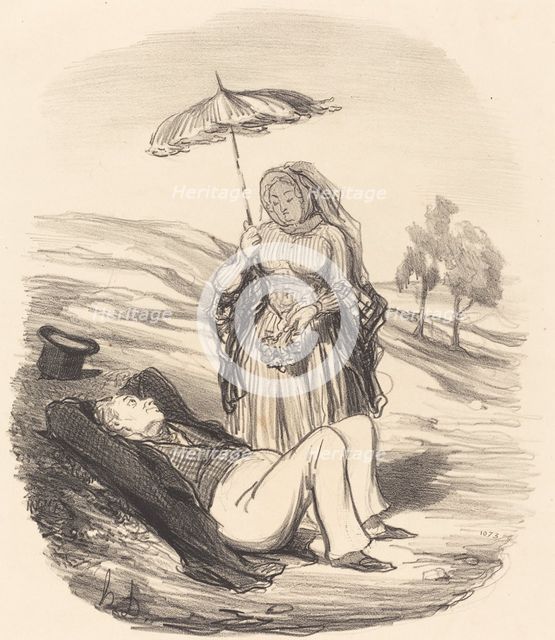 Une promenade conjugale, 1852. Creator: Honore Daumier.
