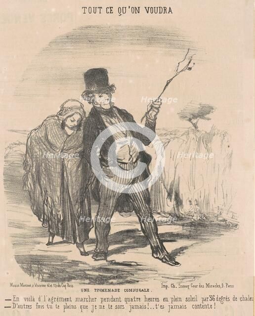 Une promenade conjugale, 19th century. Creator: Honore Daumier.
