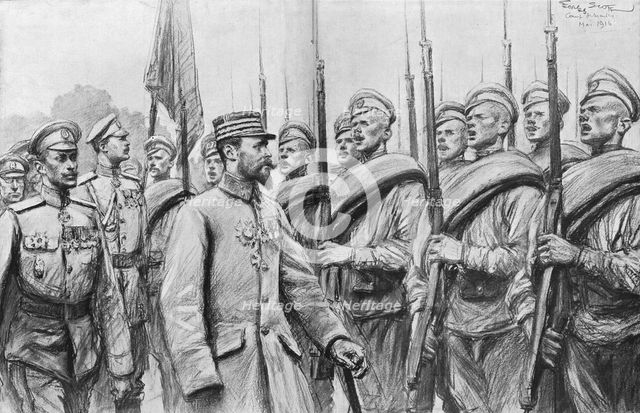 'Une revue des regiments Russes au camp de Mailly; Au passage des generaux..., 1916. Creator: Georges Bertin Scott.