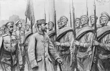 Une revue des regiments Russes au camp de Mailly; Au passage des generaux..., 1916. Creator: Georges Bertin Scott